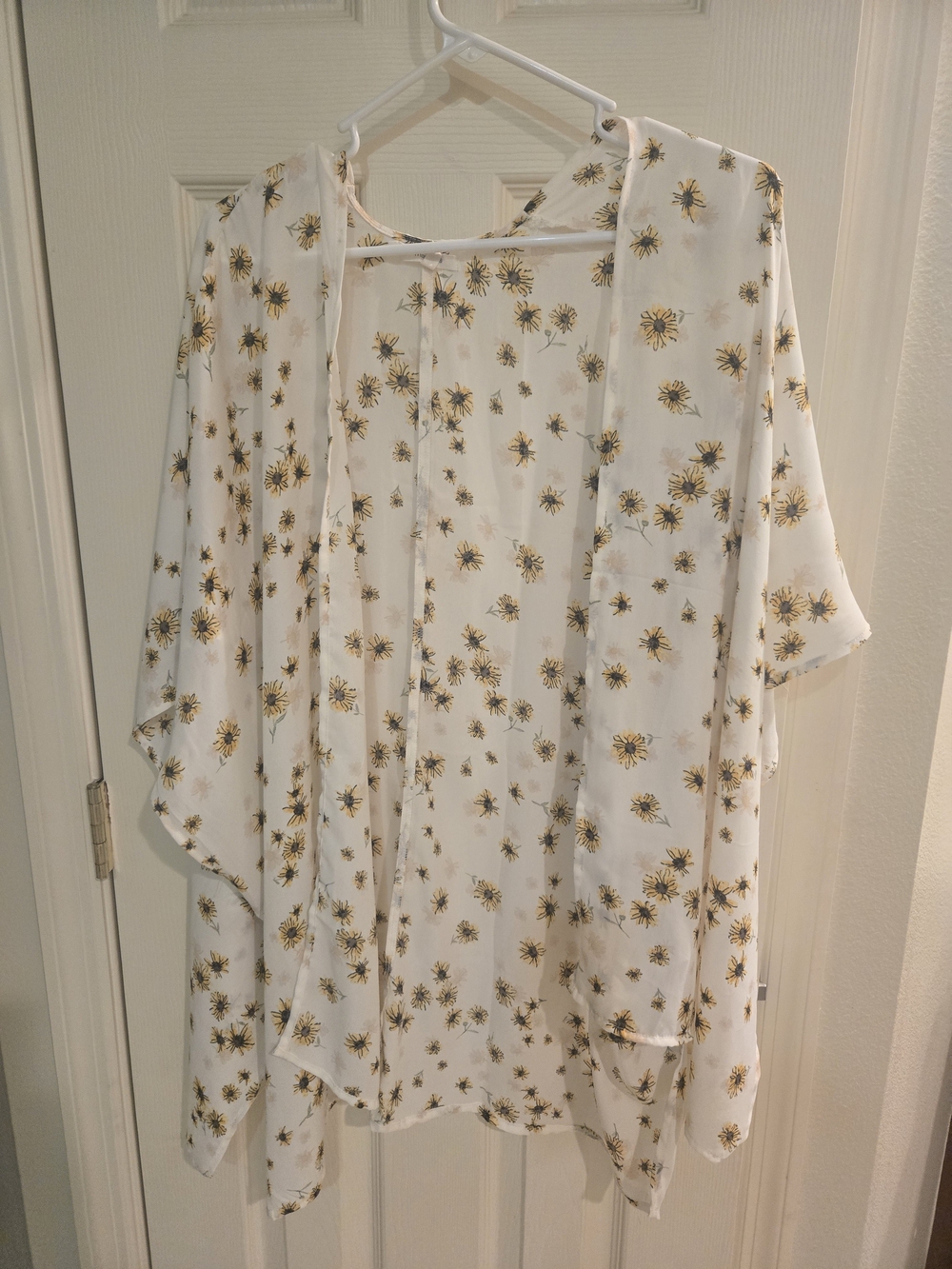 Maurices White Floral Sheer Kimono with Yellow Bloom Print
